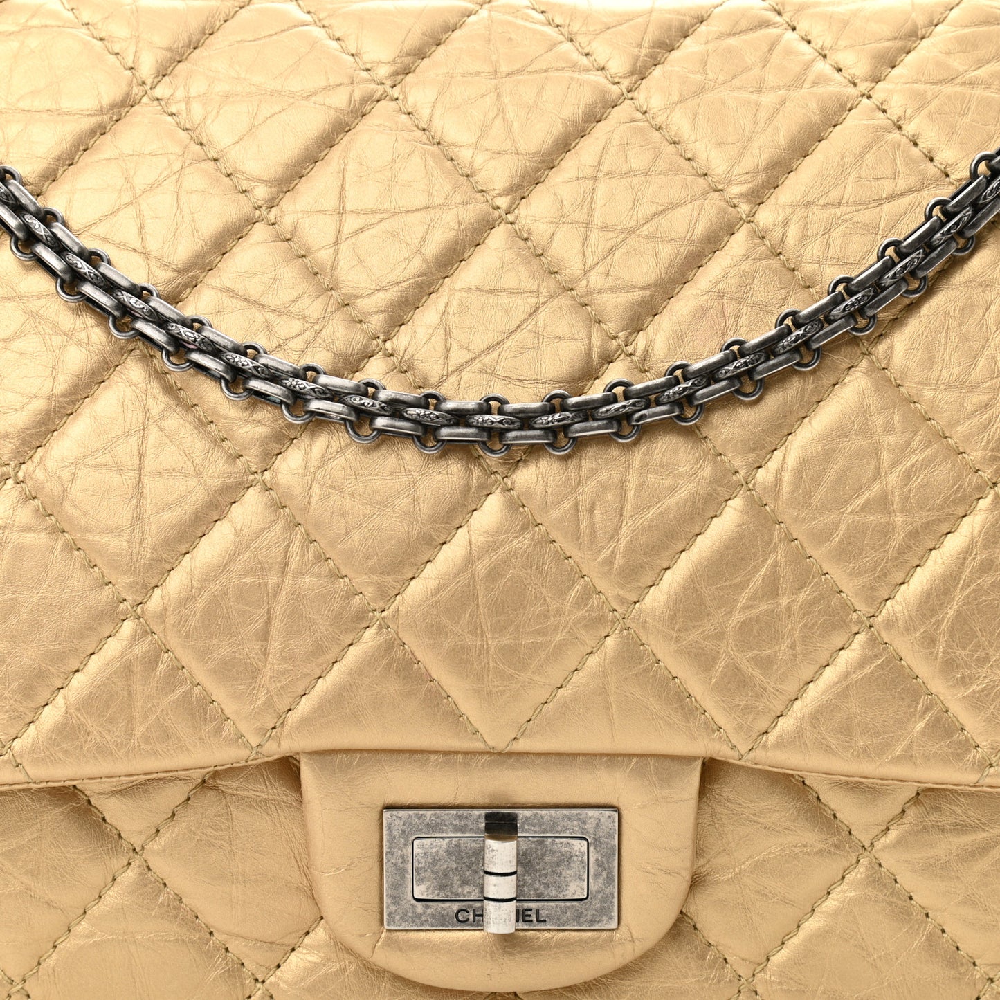 Metallic Aged Calfskin Quilted 2.55 Reissue 227 Flap Gold