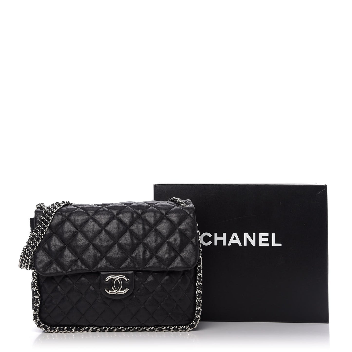 Washed Lambskin Quilted Maxi Chain Around Flap Black