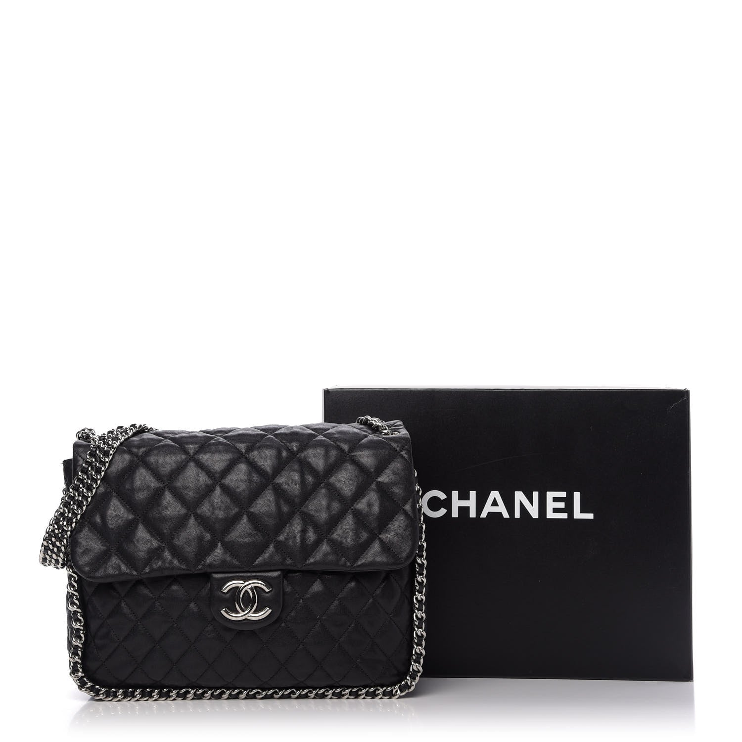 Chanel Washed Lambskin Quilted Maxi Chain Around Flap Black 10 of 10