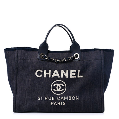 Chanel Denim Large Deauville Tote Dark Blue 1 of 17