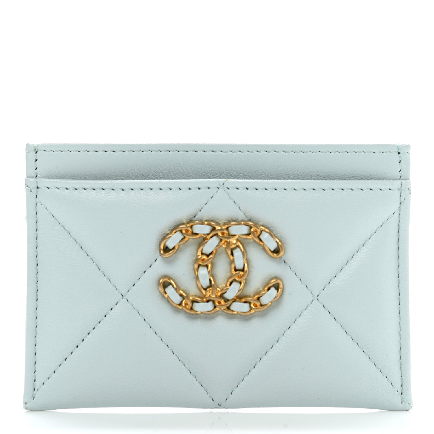 Chanel Lambskin Quilted Chanel 19 Card Holder Light Blue 1 of 9
