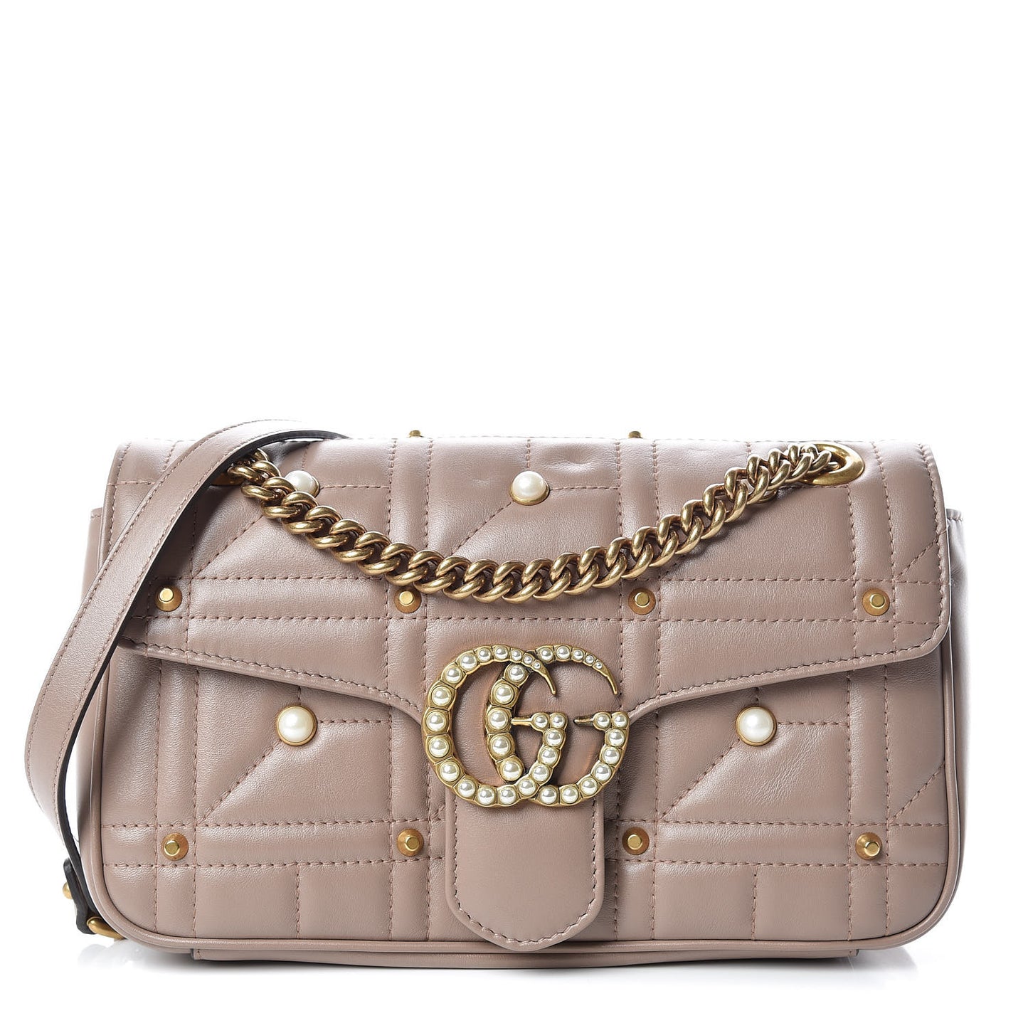 Calfskin Matelasse Studded Mini Pearly GG Marmont Shoulder Bag Porcelain Rose