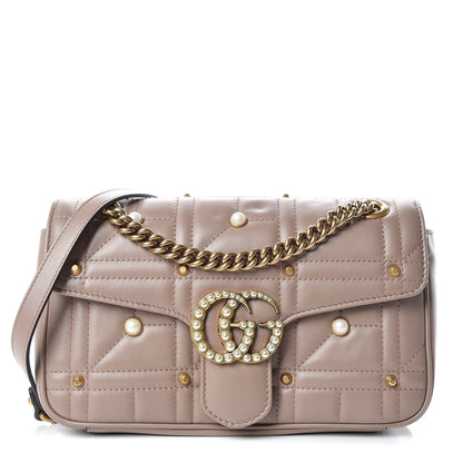 Gucci Calfskin Matelasse Studded Mini Pearly GG Marmont Shoulder Bag Porcelain Rose 1 of 9