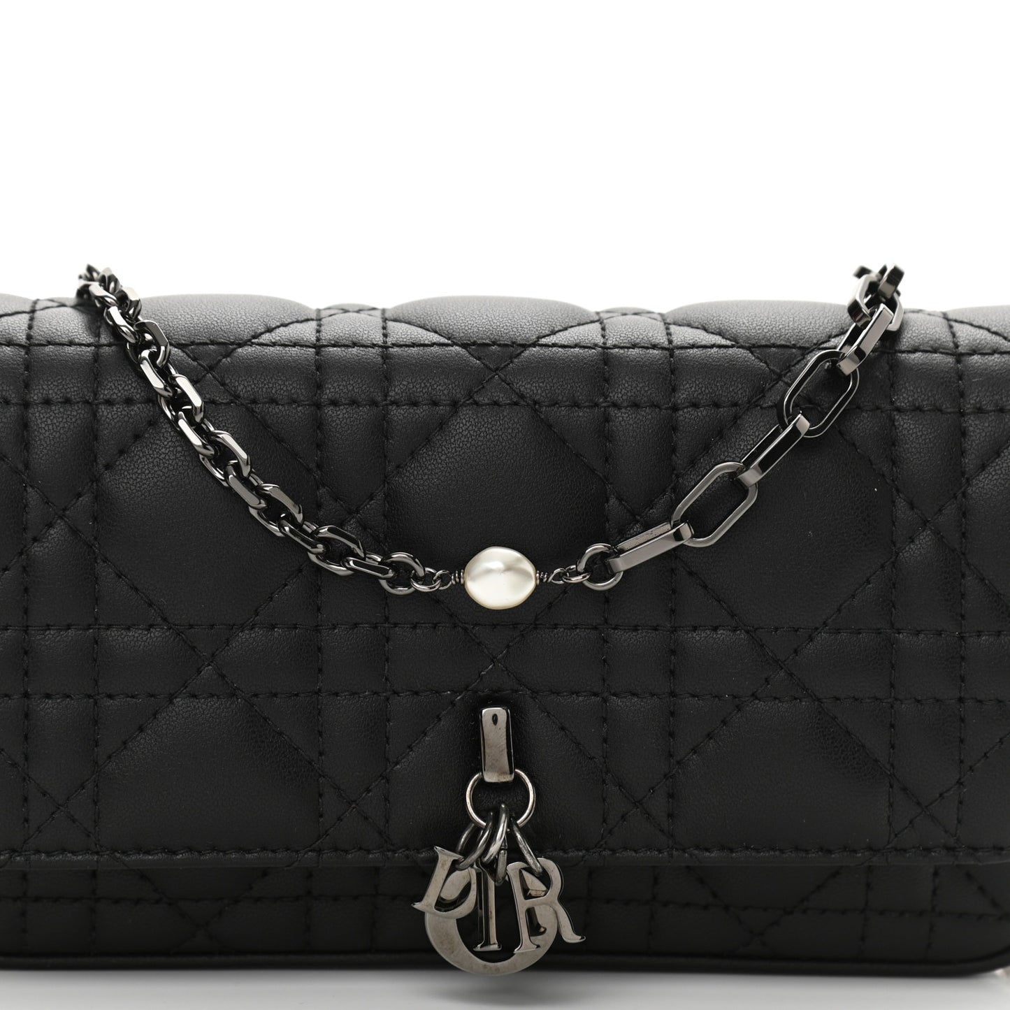 Lambskin Cannage Dior Talk Phone Pouch Black