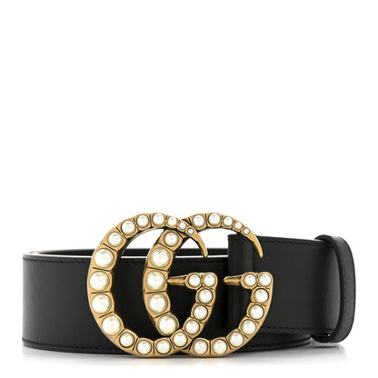 Gucci Moon Calfskin Pearl Double G 40mm Belt 80 32 Black Cream 1 of 6