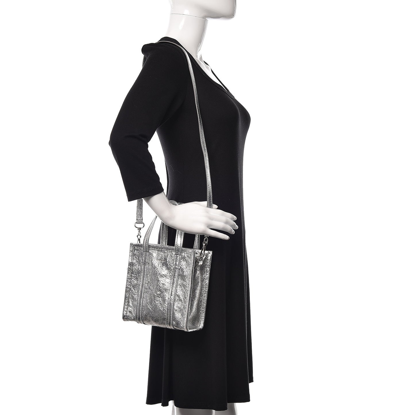Metallic Calfskin XXS Bazar Shopper Tote Silver Hardware