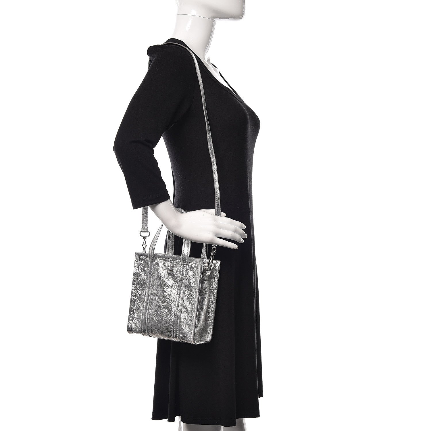 Balenciaga Metallic Calfskin XXS Bazar Shopper Tote Silver Hardware 2 of 9