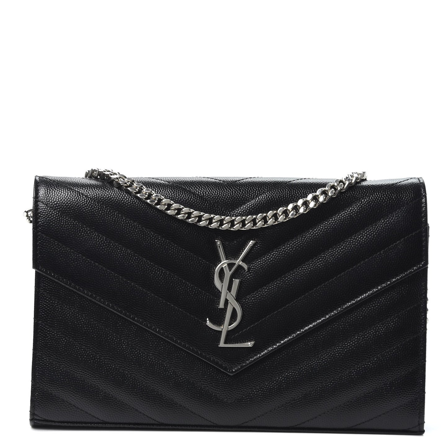 Grain De Poudre Matelasse Chevron Monogram Chain Wallet Black