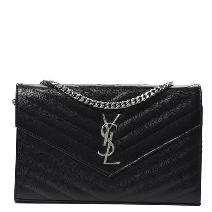 Saint Laurent Grain De Poudre Matelasse Chevron Monogram Chain Wallet Black 1 of 9