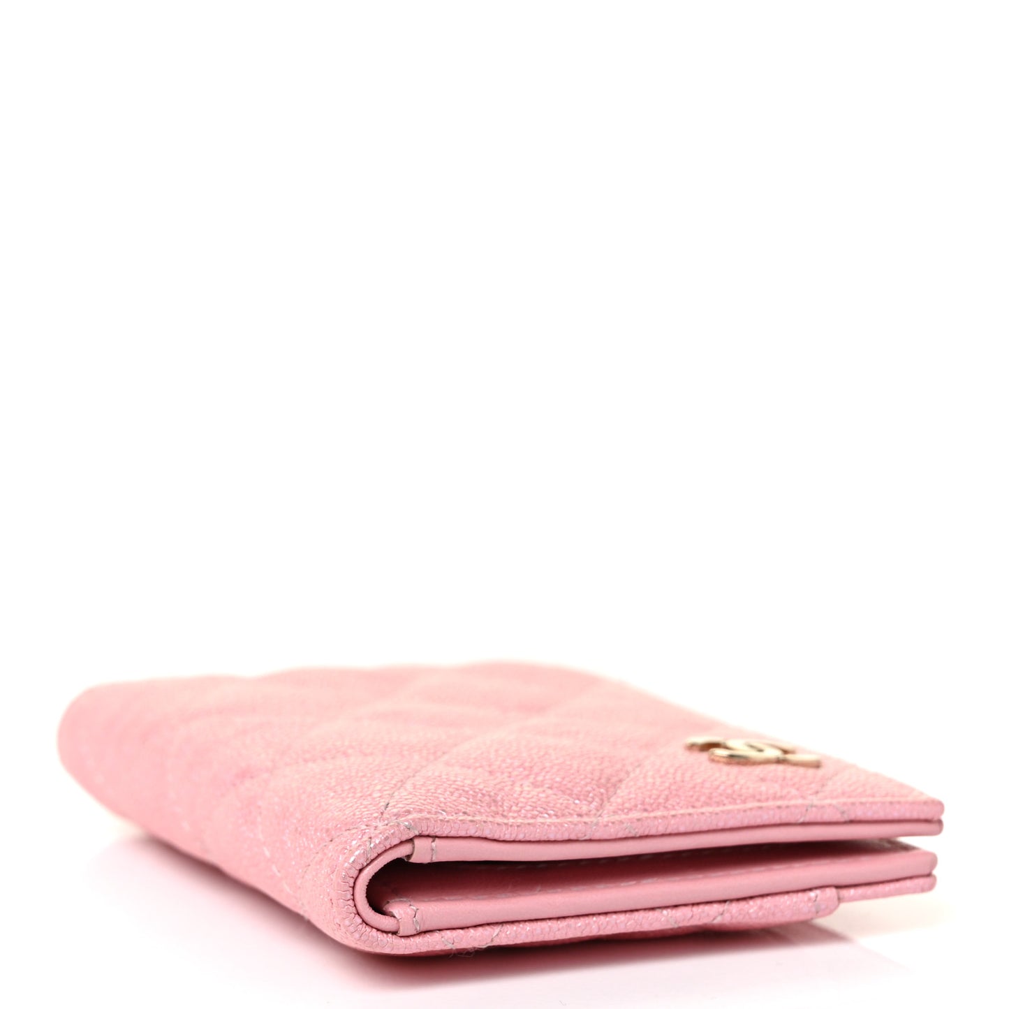 Iridescent Caviar Quilted Card Holder Wallet Rose Pink