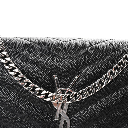 Saint Laurent Grain De Poudre Matelasse Chevron Monogram Chain Wallet Black 8 of 10