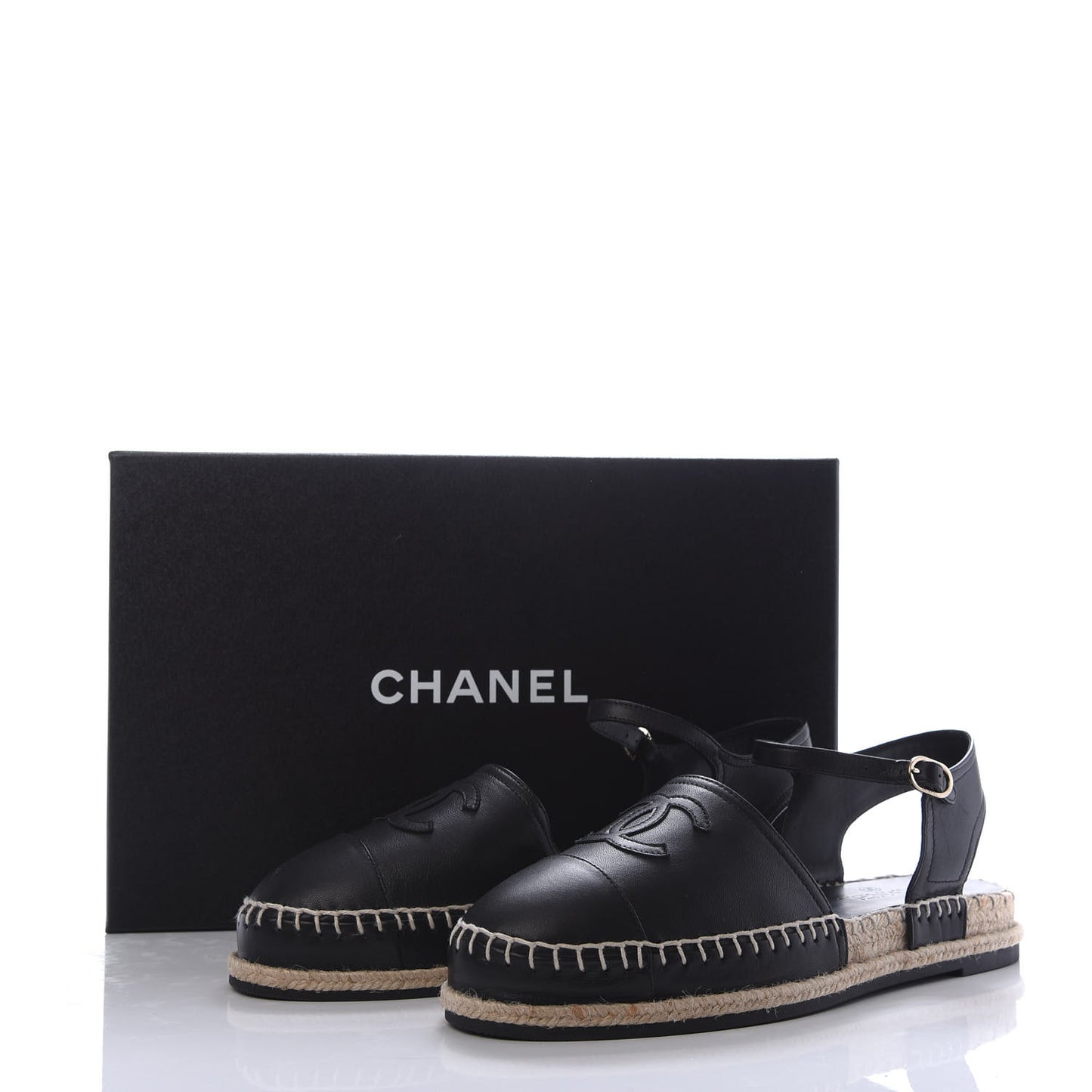 Lambskin CC Ankle Strap Espadrilles 40 Black