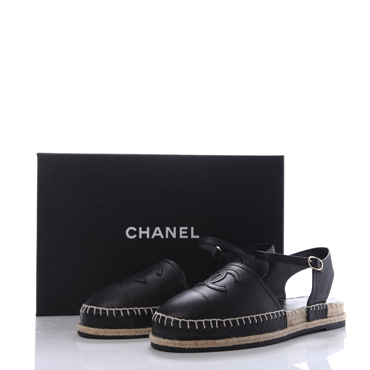 Chanel Lambskin CC Ankle Strap Espadrilles 40 Black 9 of 9