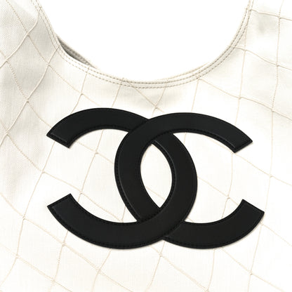 Chanel Denim Calfskin Quilted Coco Beach Small Shopping Tote White Black 9 of 11