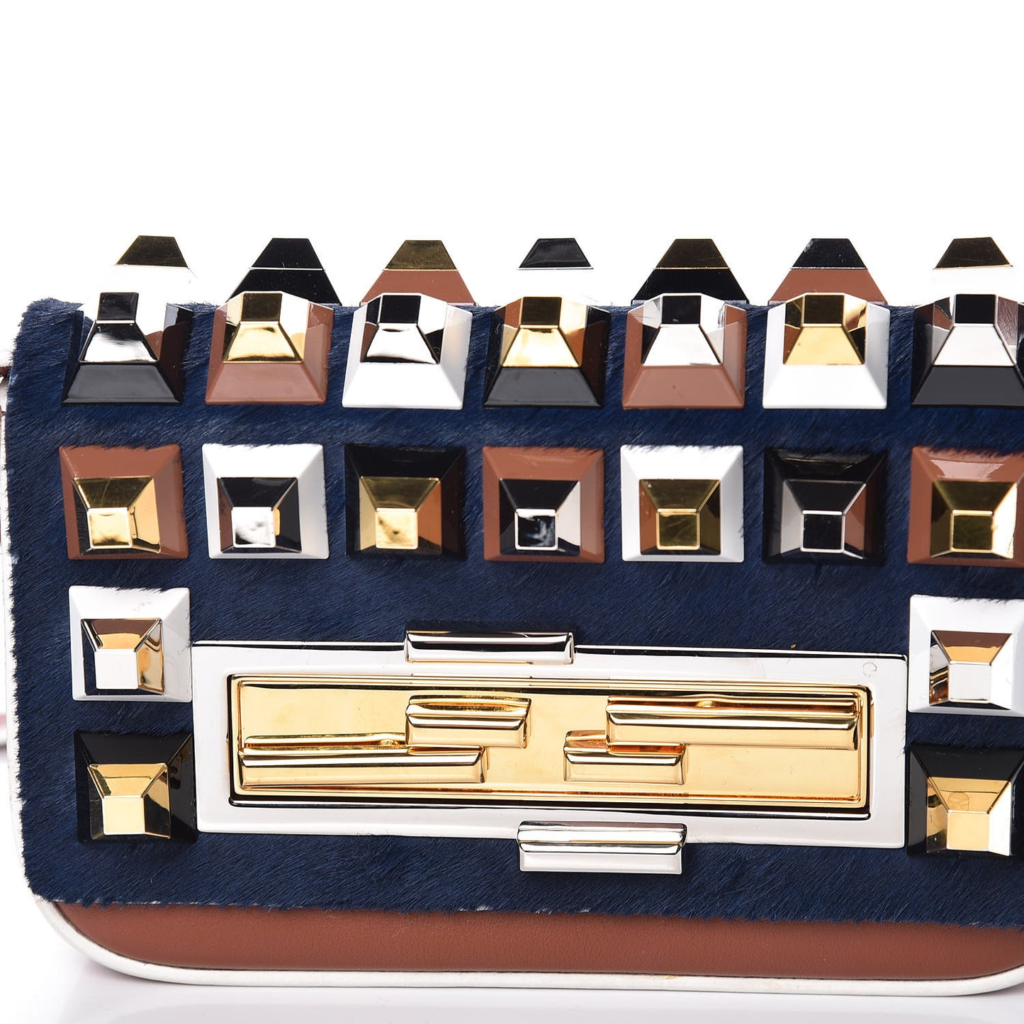 Vitello Dolce Calf Hair Studded Mini 3Baguette Shoulder Bag Caramello Iris