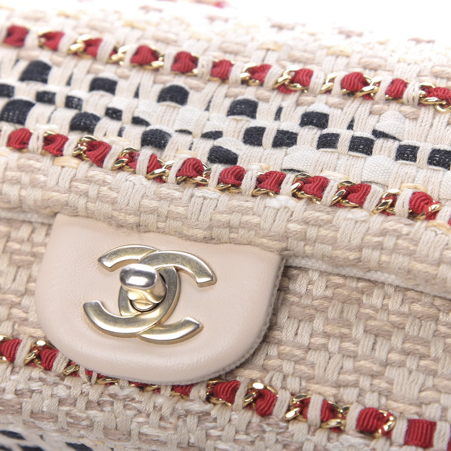 Cotton Raffia Lambskin Woven Mini Rectangular Flap Beige Red Black