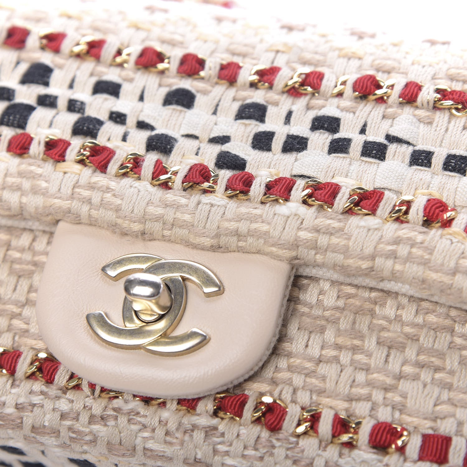 Chanel Cotton Raffia Lambskin Woven Mini Rectangular Flap Beige Red Black 11 of 11