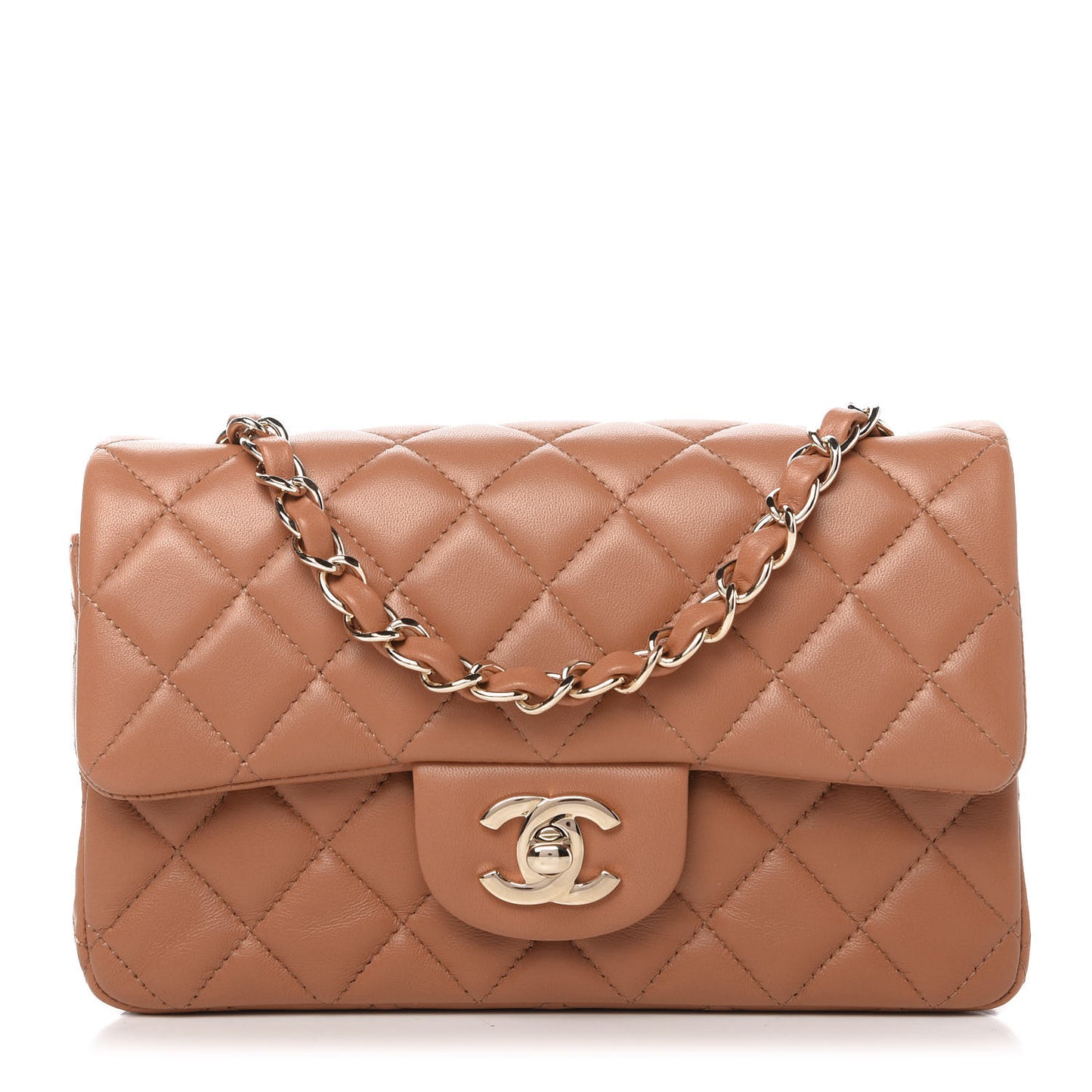 Lambskin Quilted Mini Rectangular Flap Brown