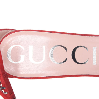 Gucci Kid Scamosciato GG Ankle Strap High Heel Sandals 39 Hibiscus Red 9 of 10