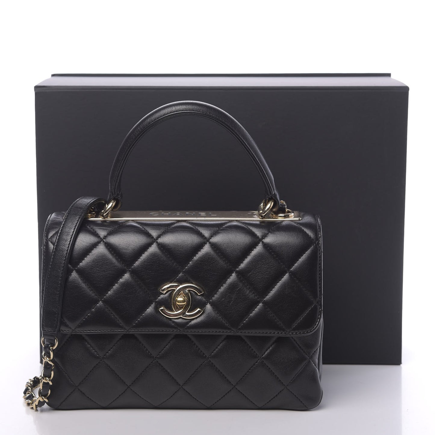 Lambskin Quilted Small Trendy CC Dual Handle Flap Bag Black