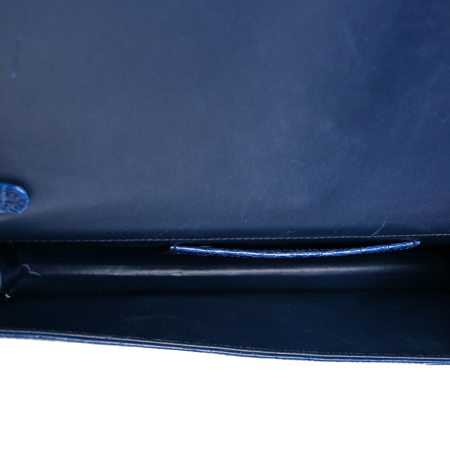 Shiny Crocodile Lady Dior Chain Clutch Blue