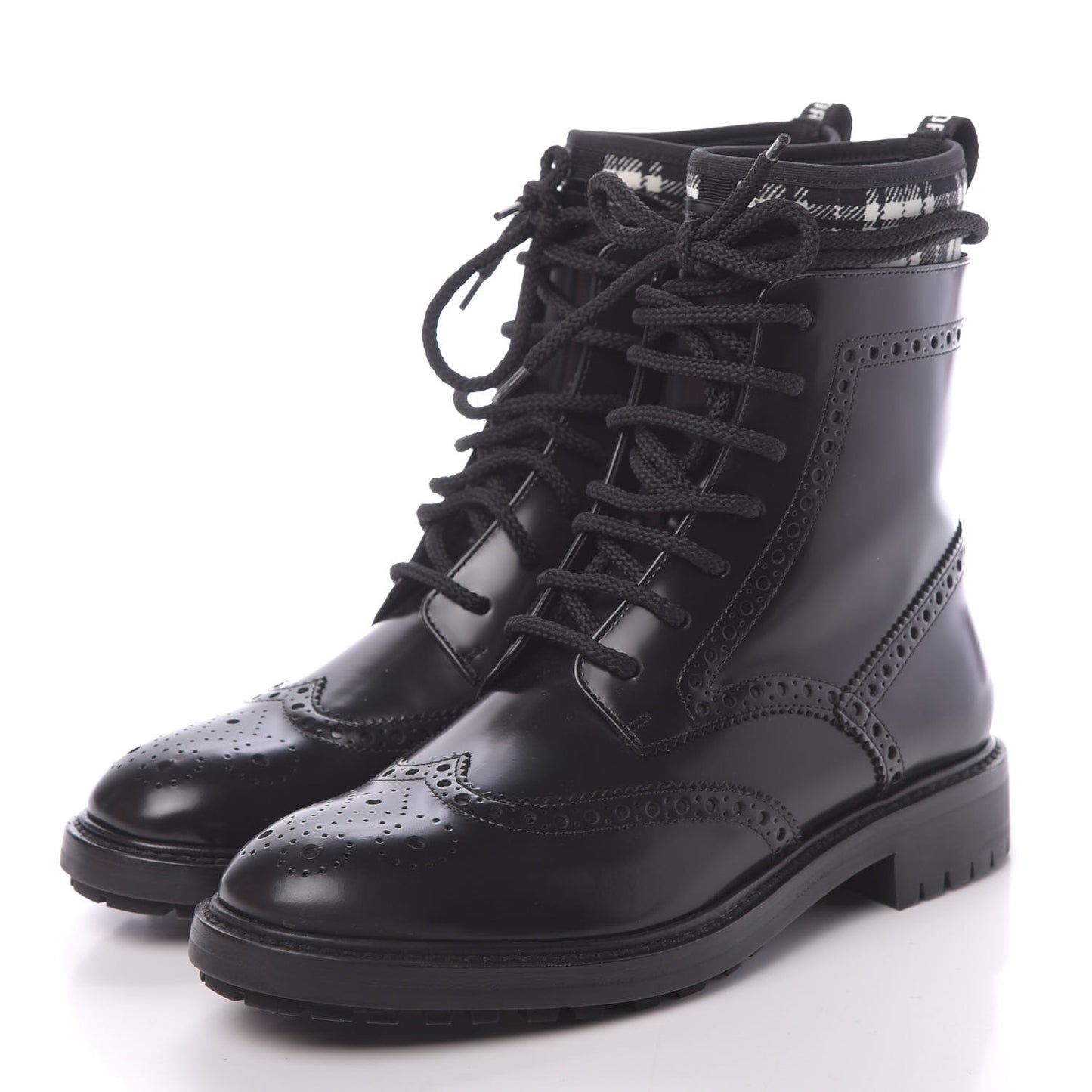 Calfskin Tartan D-Order Low Boot 36 Black White