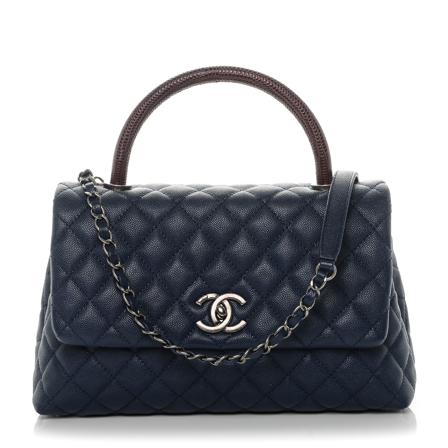 Chanel Caviar Lizard Quilted Small Coco Handle Flap Navy 1 of 7