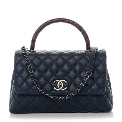 Chanel Caviar Lizard Quilted Small Coco Handle Flap Navy 1 of 7