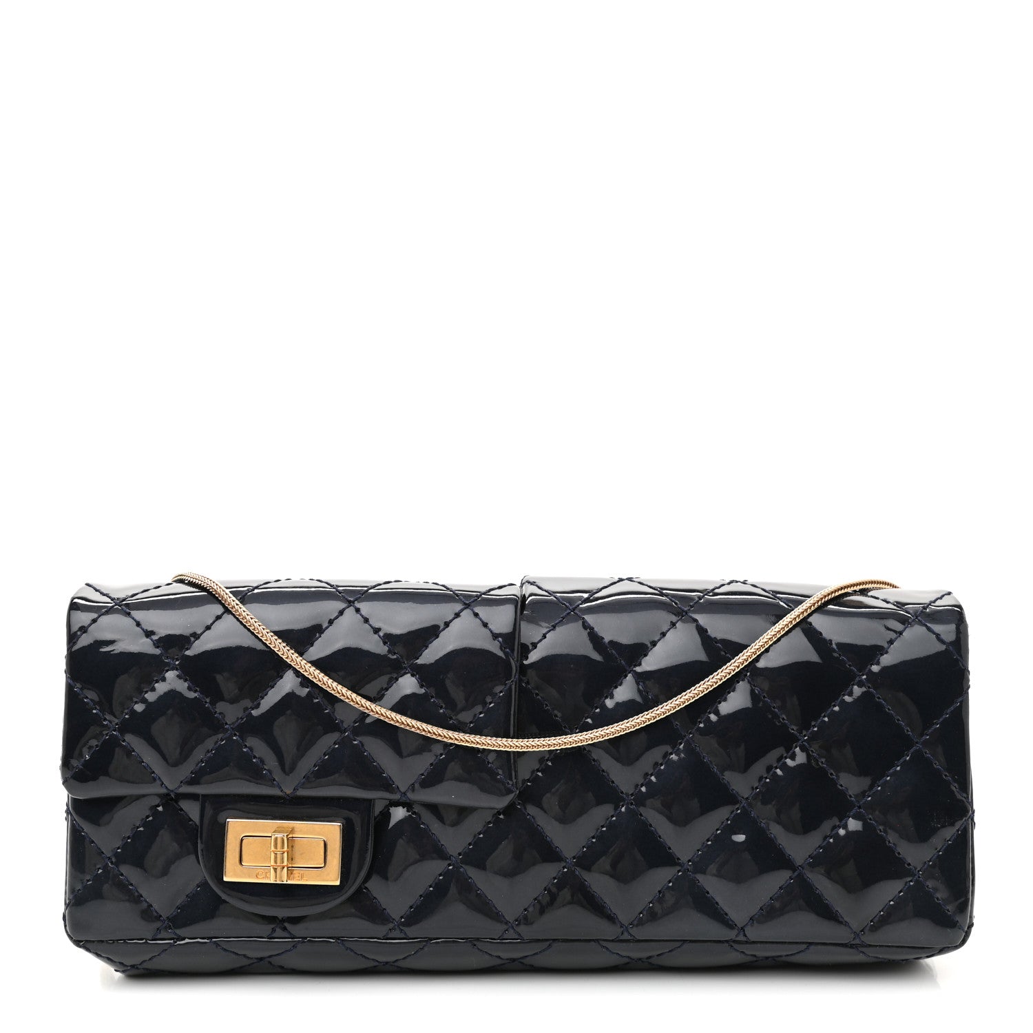 Chanel Patent Quilted Reissue Double Flap Clutch Navy 1 of 11