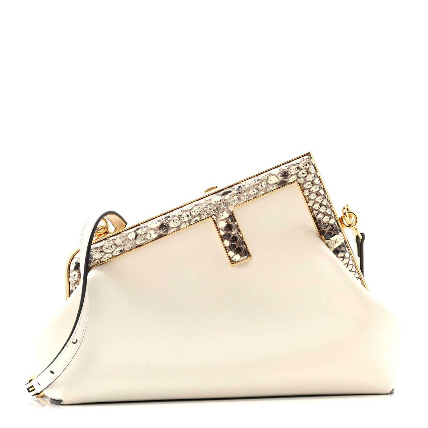 Fendi Shiny Nappa Snakeskin Small Fendi First White Roccia 1 of 12
