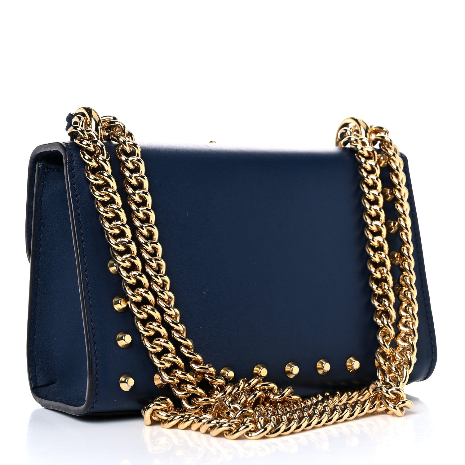 Gucci Calfskin Studded Small Padlock Shoulder Bag Blue Agata 3 of 15