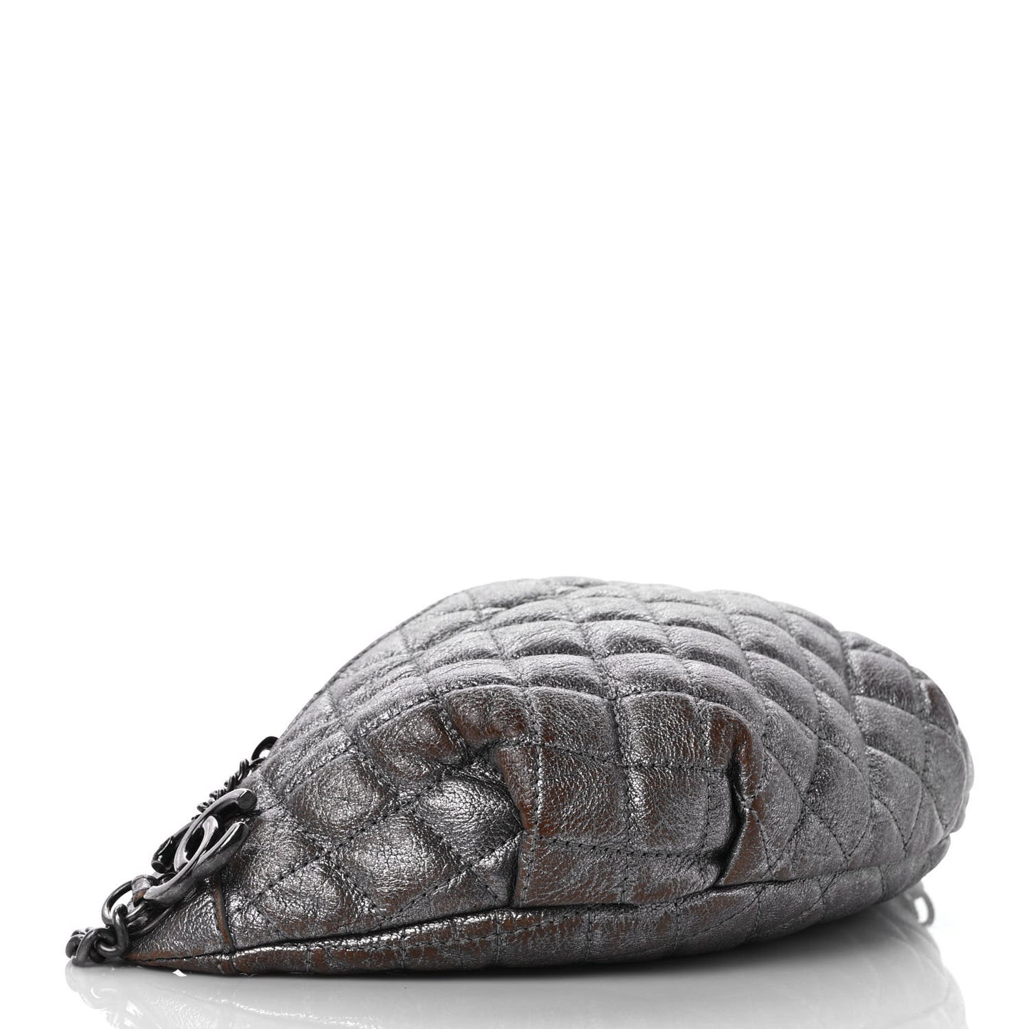 Metallic Goatskin Quilted Banane Waist Bag Fanny Pack Silver