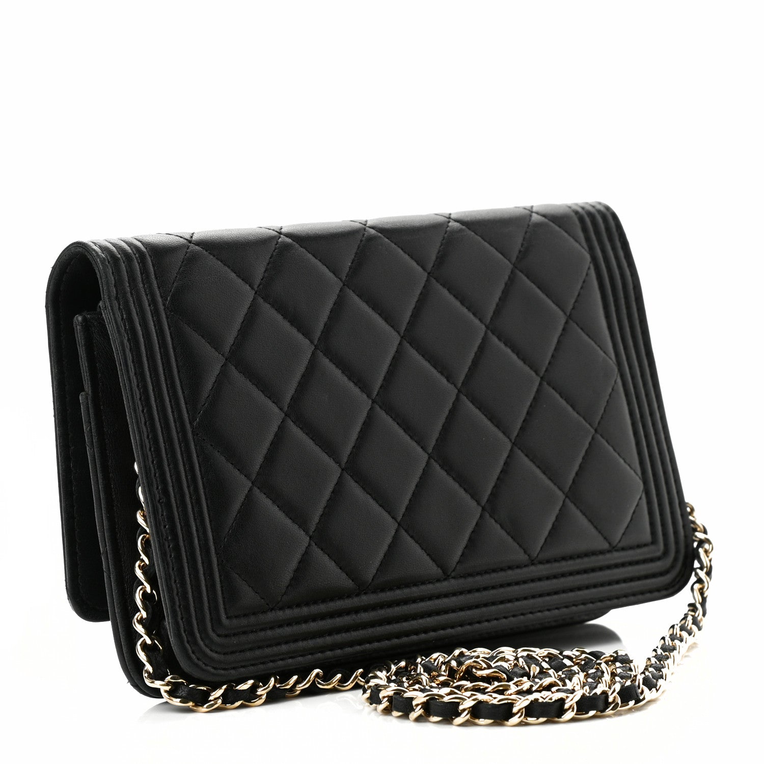 Chanel Lambskin Quilted Boy Wallet On Chain WOC Black 3 of 11