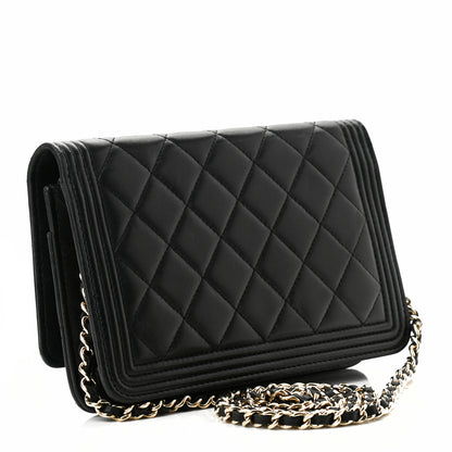 Chanel Lambskin Quilted Boy Wallet On Chain WOC Black 3 of 11