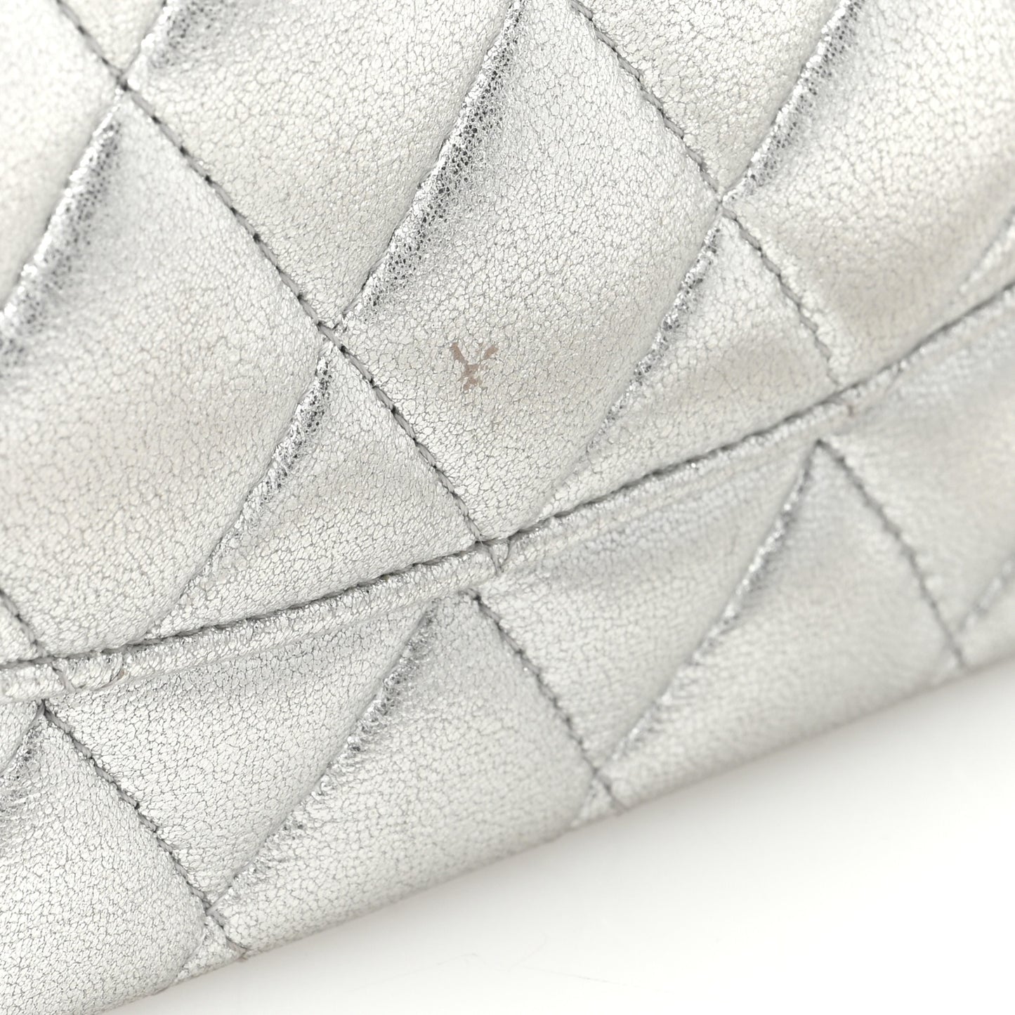 Metallic Lambskin Quilted Medium Double Flap Silver