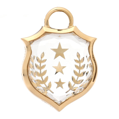 Foundrae 18K Yellow Gold Rock Crystal Small Per Aspera Ad Astra Sealed Gemstone Crest Pendant 1 of 5