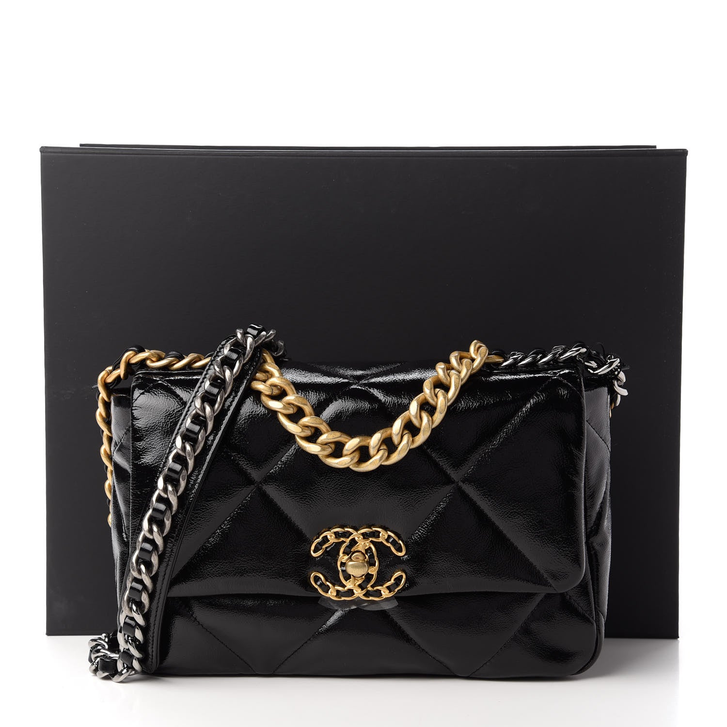 Chanel Shiny Crumpled Calfskin Quilted Medium Chanel 19 Flap Black 11 of 11