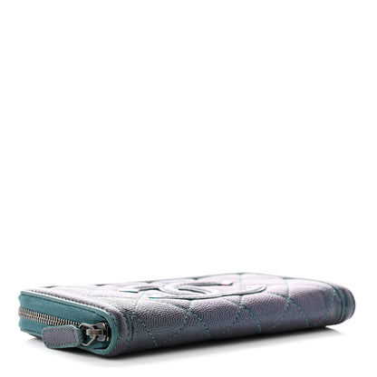 Chanel Iridescent Caviar Quilted Medium Filigree Zip Around Wallet Dark Turquoise 4 of 9