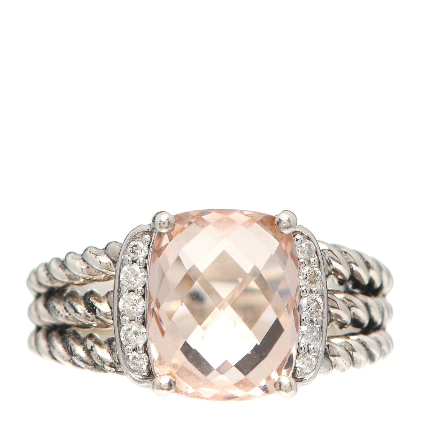 Sterling Silver Morganite Diamond 10mm Petite Wheaton Ring 52 6