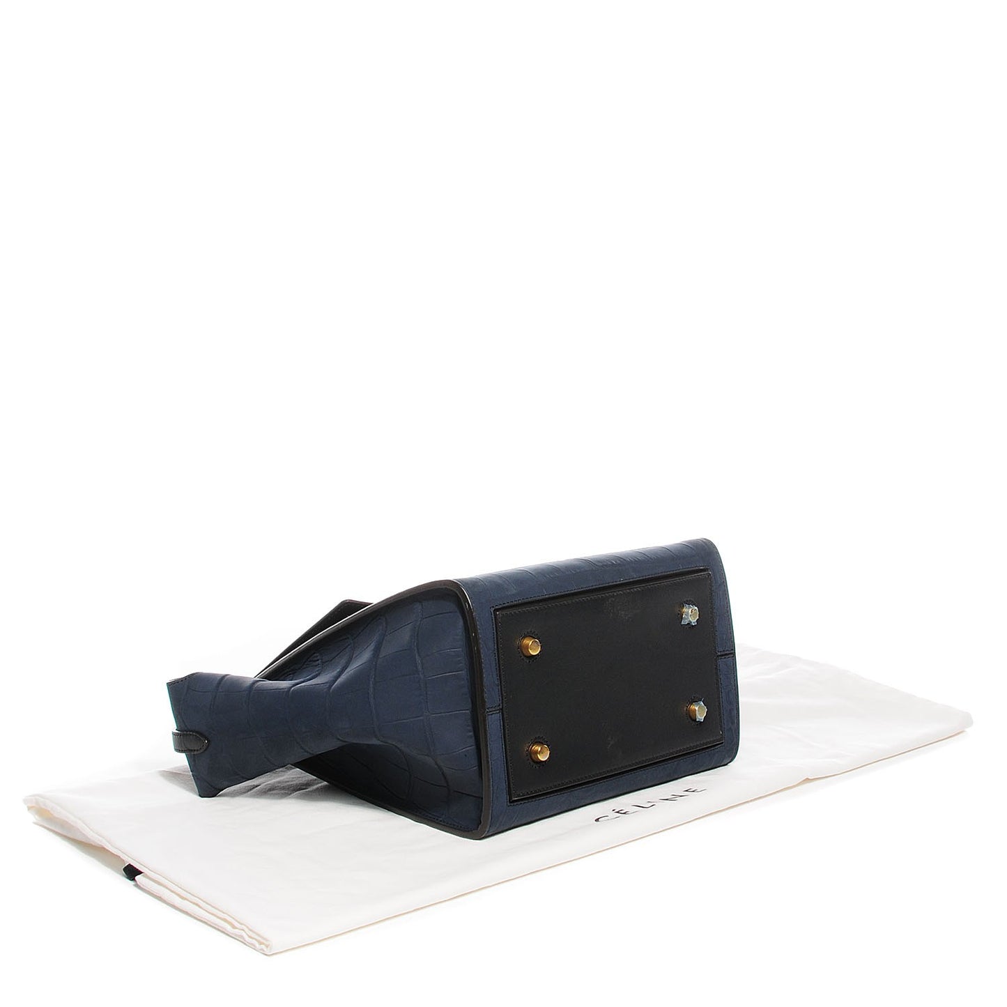 Smooth Calfskin Nubuck Crocodile Embossed Small Tie Knot Tote Navy