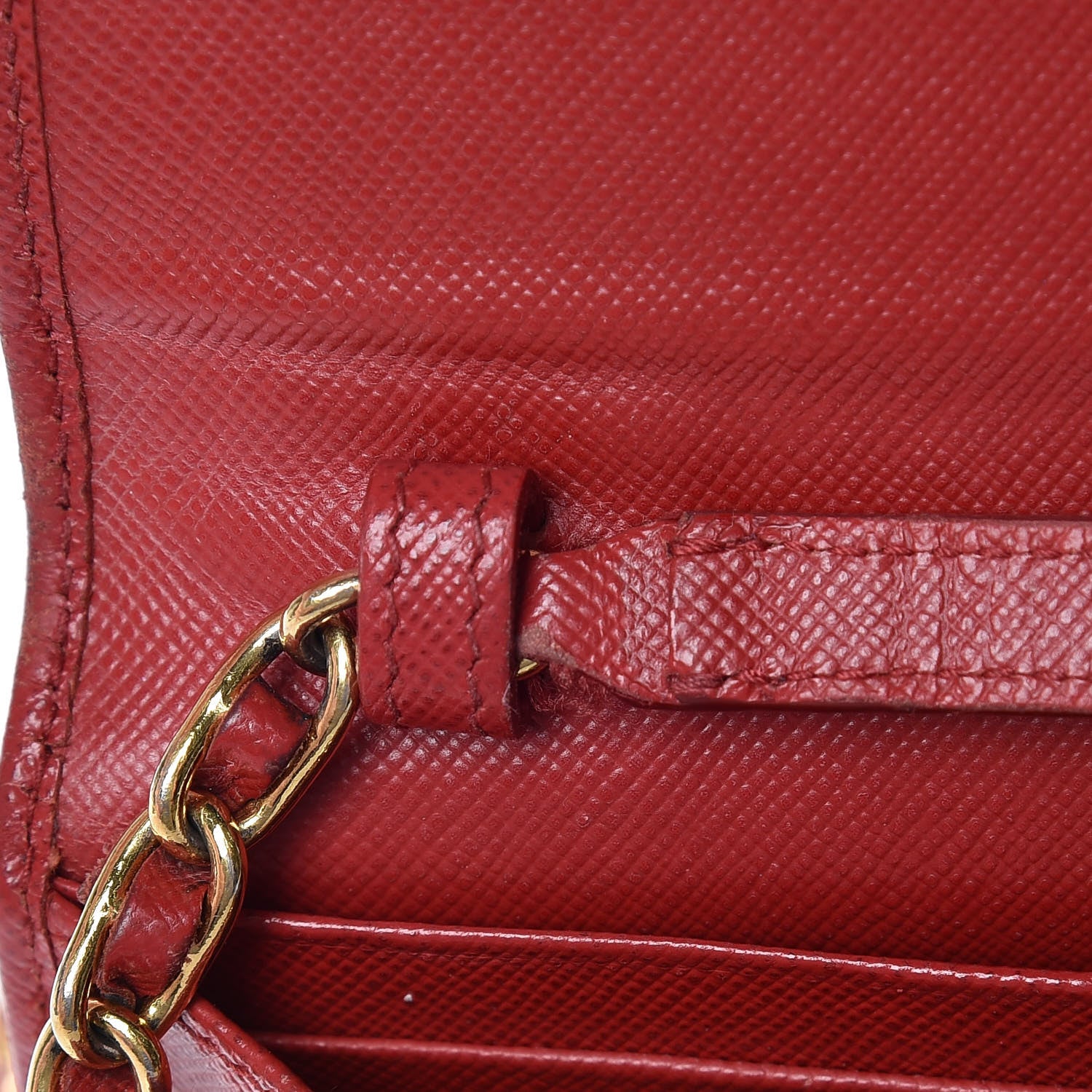 Prada Saffiano Metal Oro Chain Wallet Fuoco 12 of 21