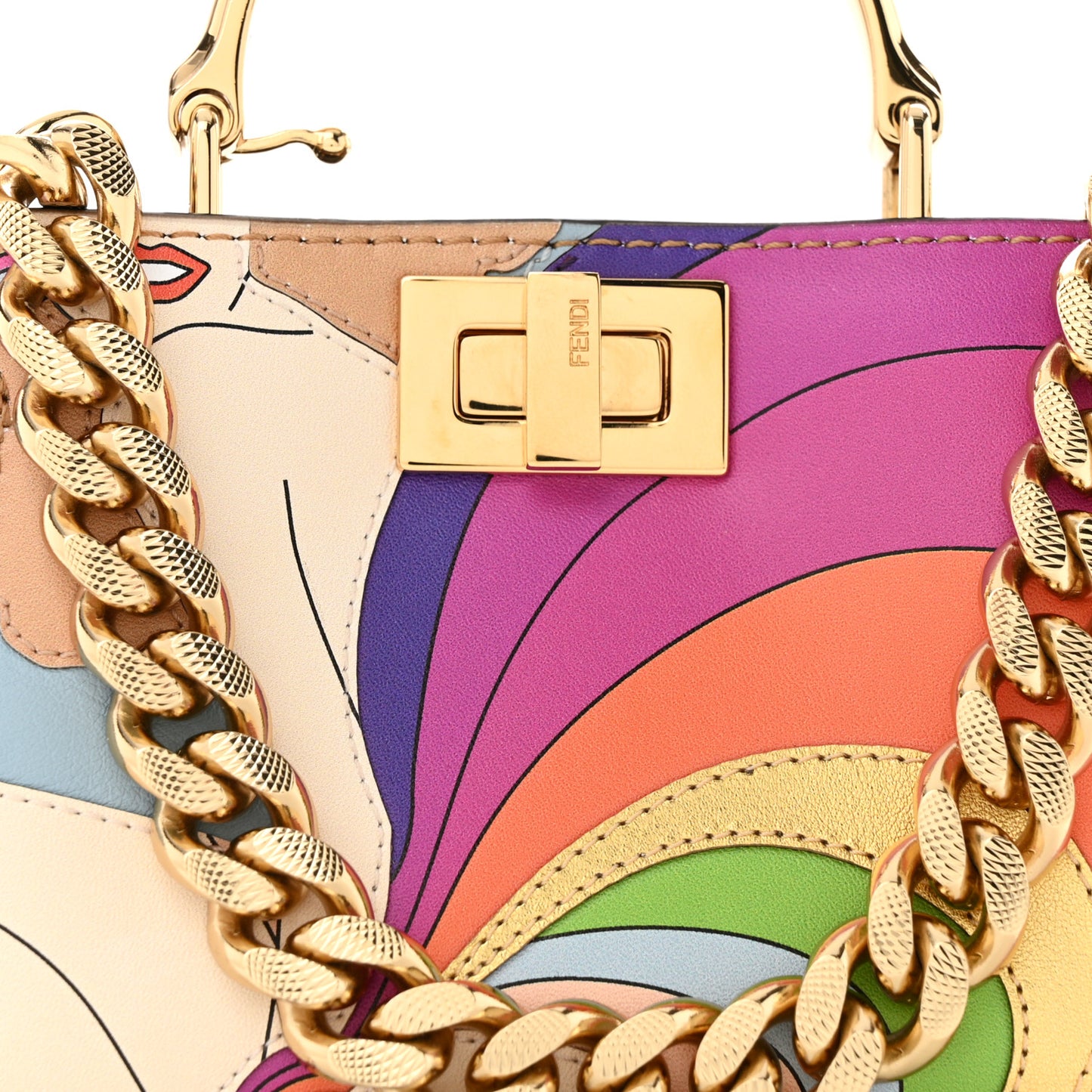 Nappa Rainbow Inlay Nano Peekaboo Maxi Handle Satchel Azzurro Baby Multicolor