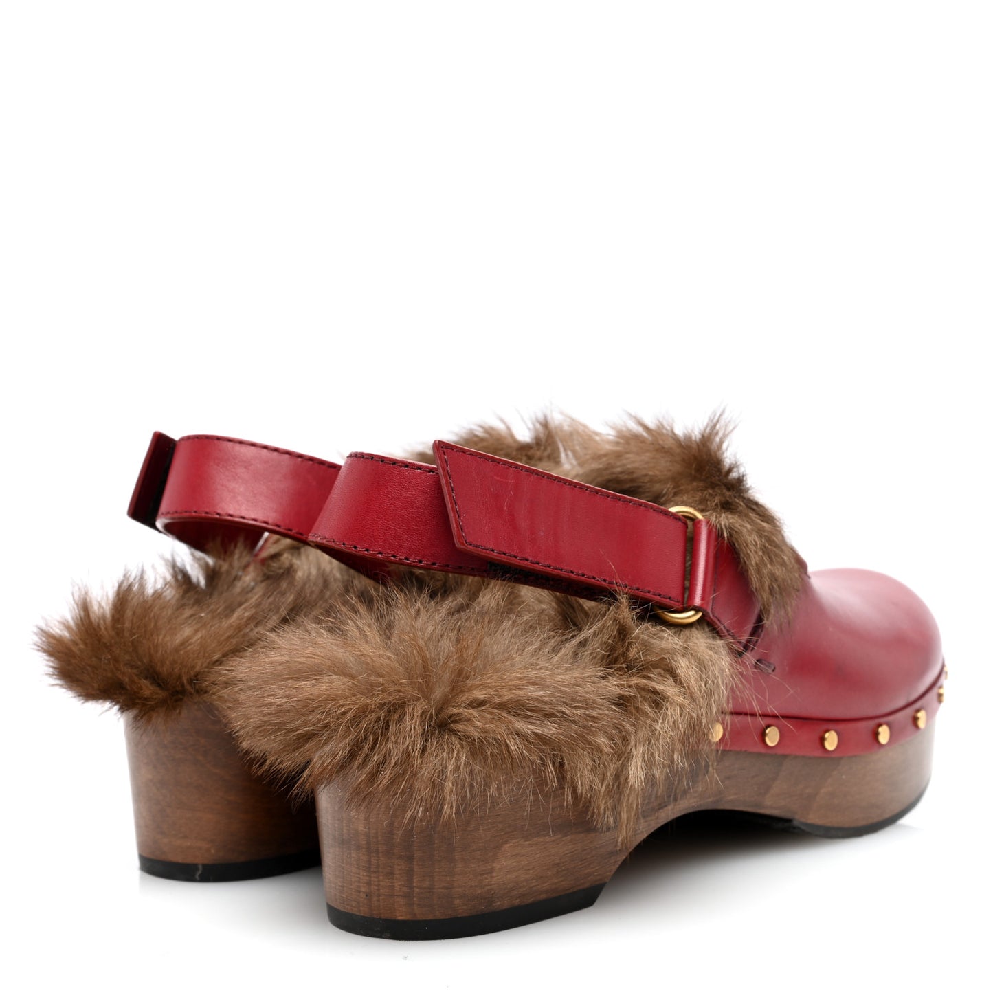 Calfskin Fur Horsebit Amstel Slingback Clogs 36 Rosso Naturale