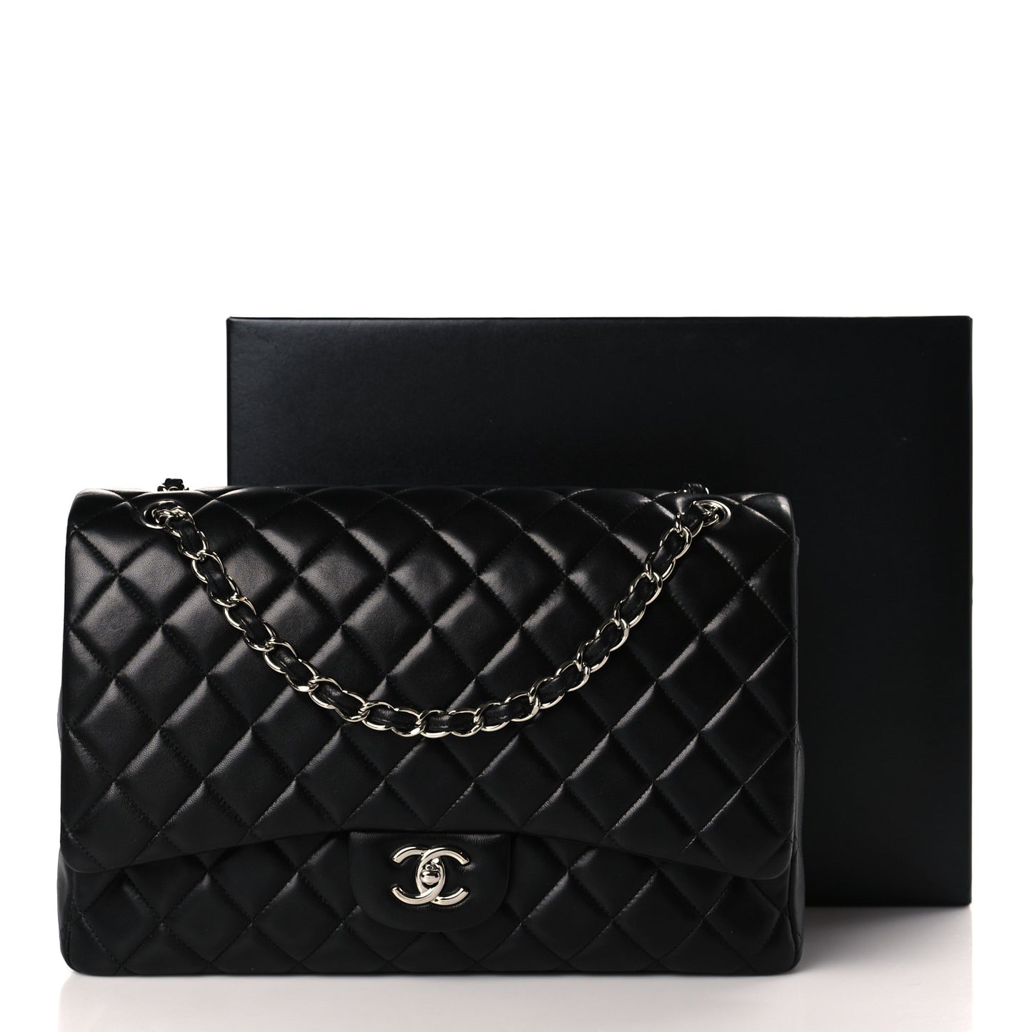 Lambskin Quilted Maxi Single Flap Black