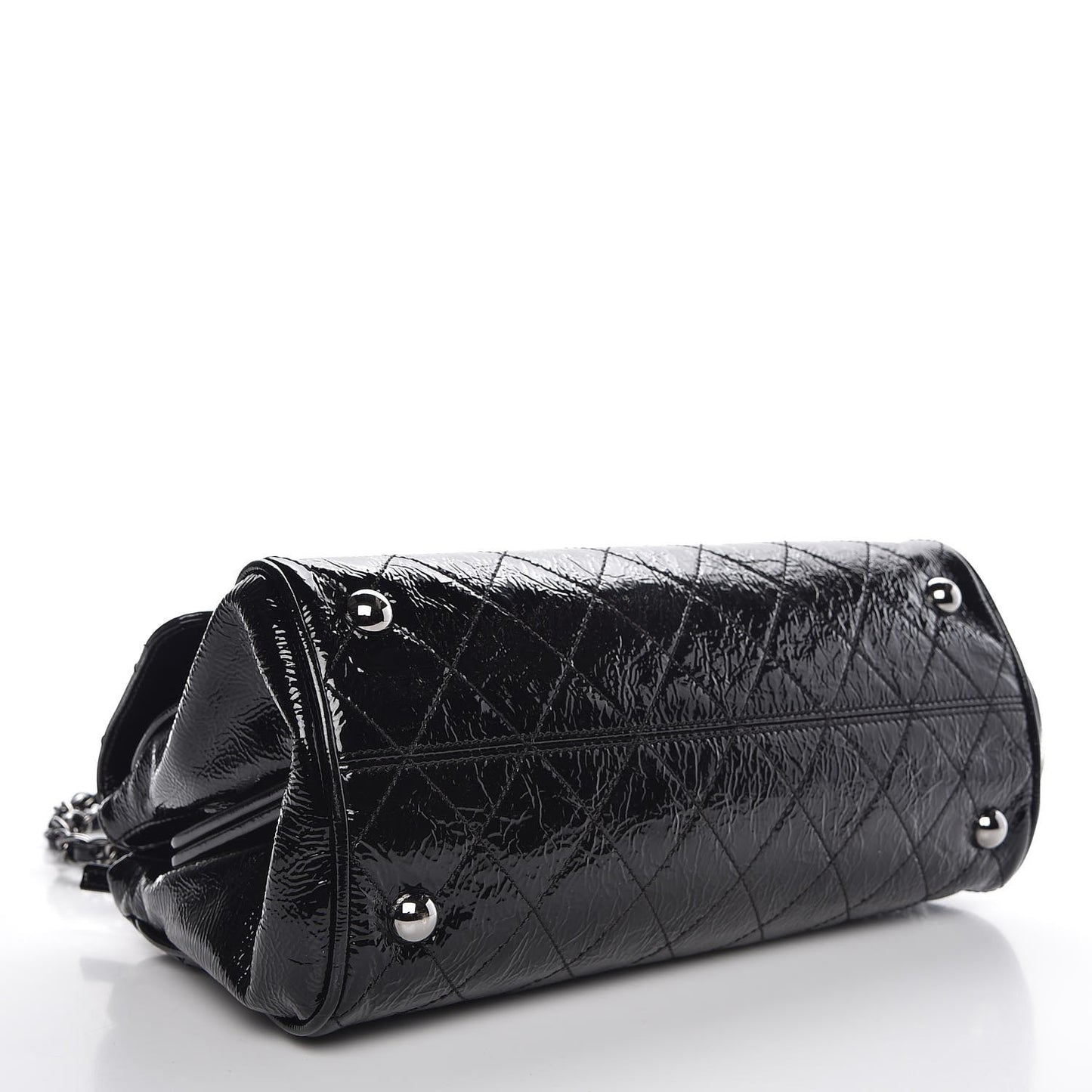Distressed Patent Quilted Small Ritz Flap Bag Black