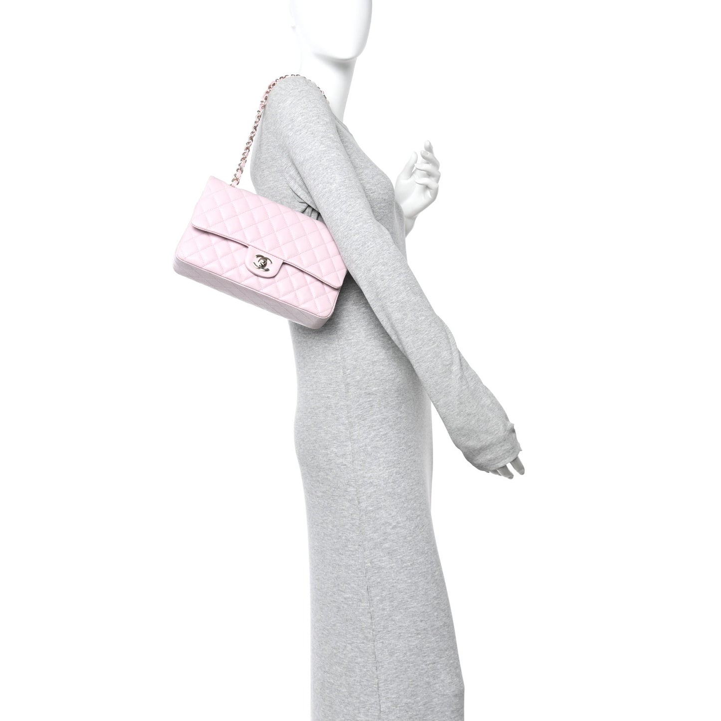 Caviar Quilted Medium Double Flap Light Pink