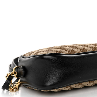 Gucci Monogram Matelasse Diagonal Small GG Marmont Chain Shoulder Bag Beige Black 9 of 10