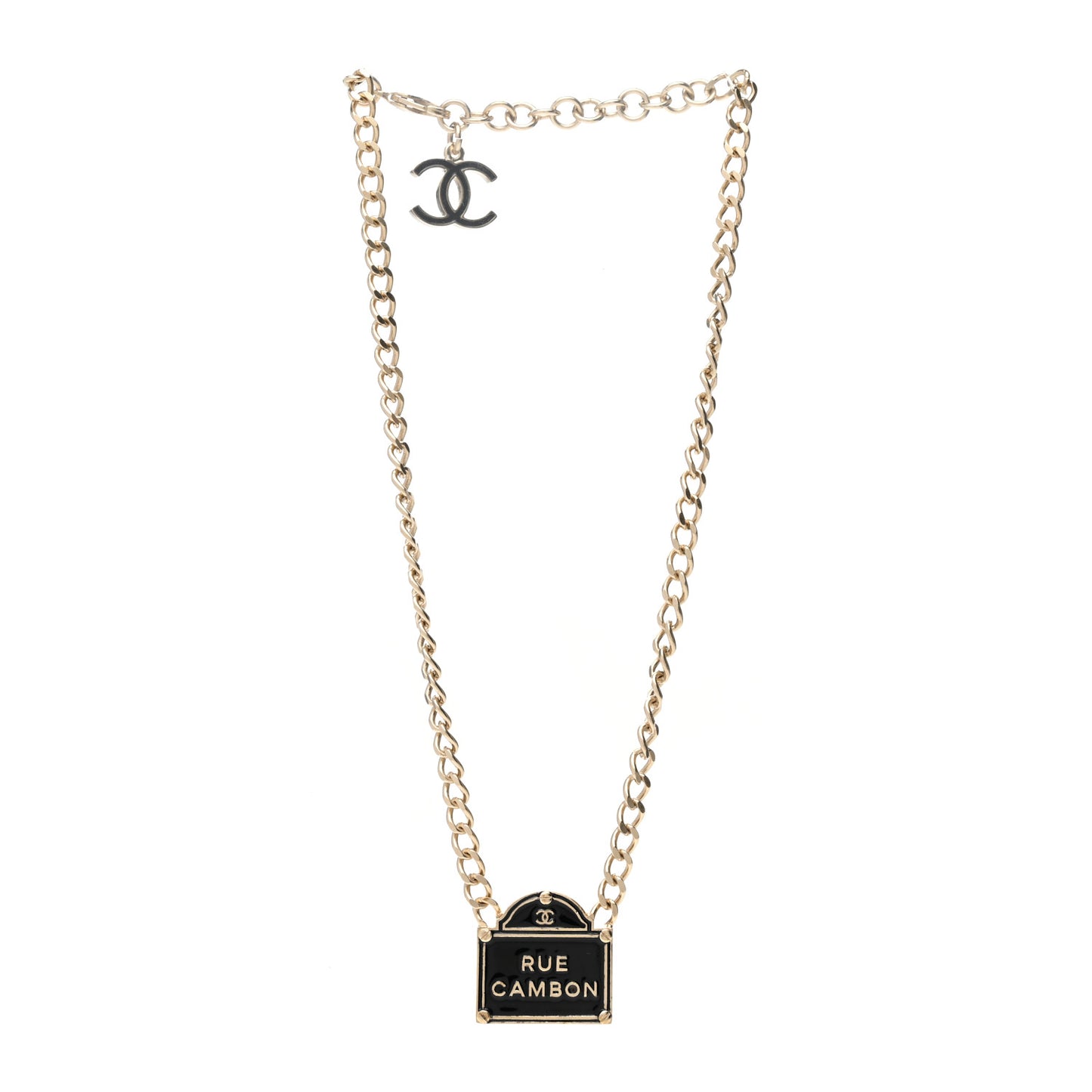 Enamel Metal Chain Link Rue Cambon Necklace Gold Black
