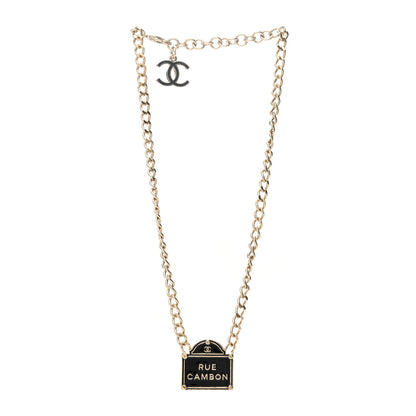 Chanel Enamel Metal Chain Link Rue Cambon Necklace Gold Black 3 of 6