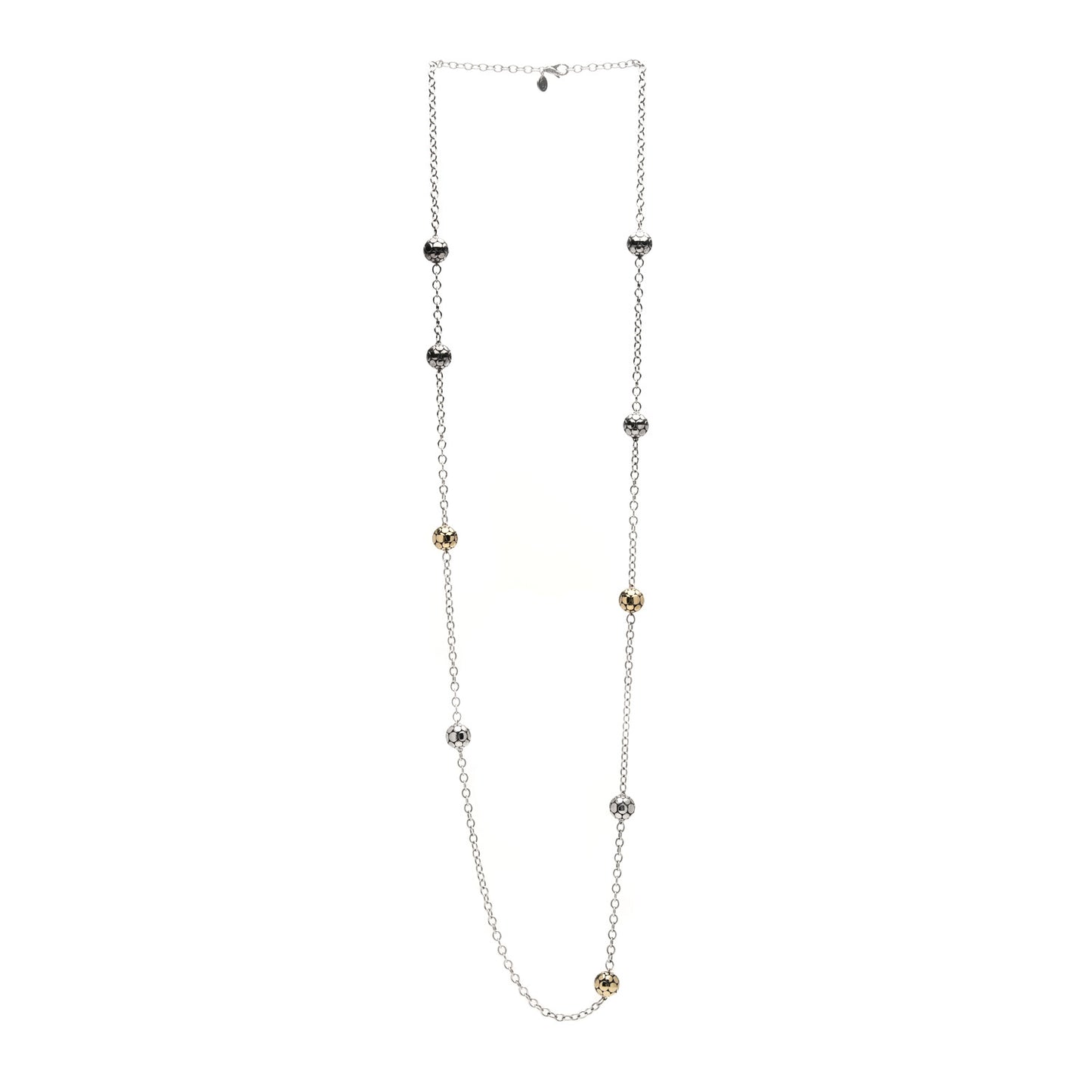 Sterling Silver 18K Yellow Gold Dot Bead Station Long Necklace